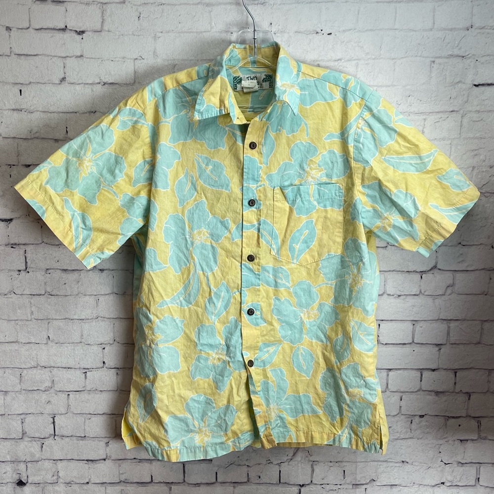 Two Palms Hawaiian print shirt yellow and blue size small